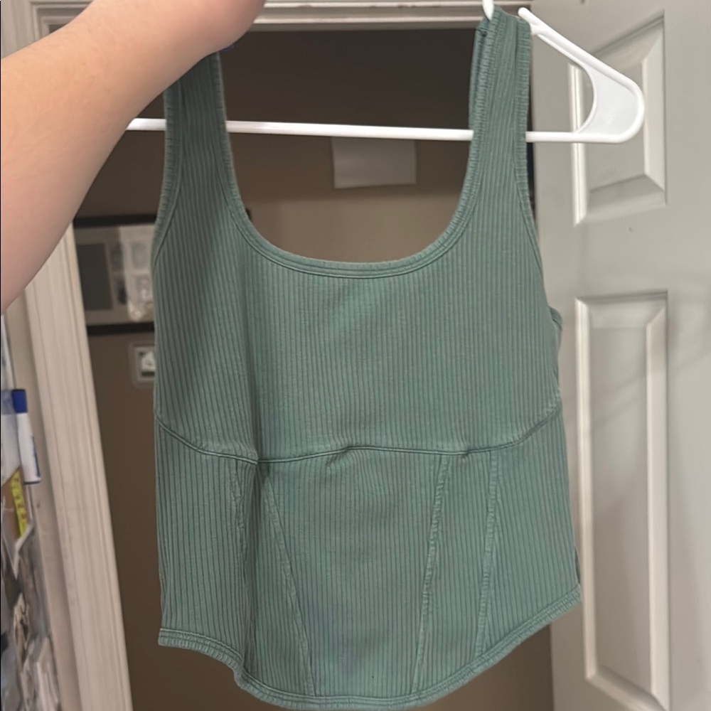 Green Ribbed Women's Top